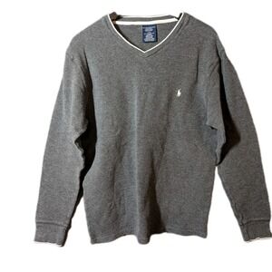 Vintage Y2K Polo Ralph Lauren Sleepwear Gray Waffle Knit Shirt Men's Large Cotto